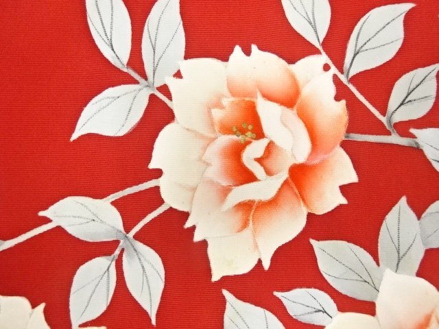 JAPANESE KIMONO / ANTIQUE SHIOZE HAND-PAINTED ROSE PATTERN NAGOYA OBI